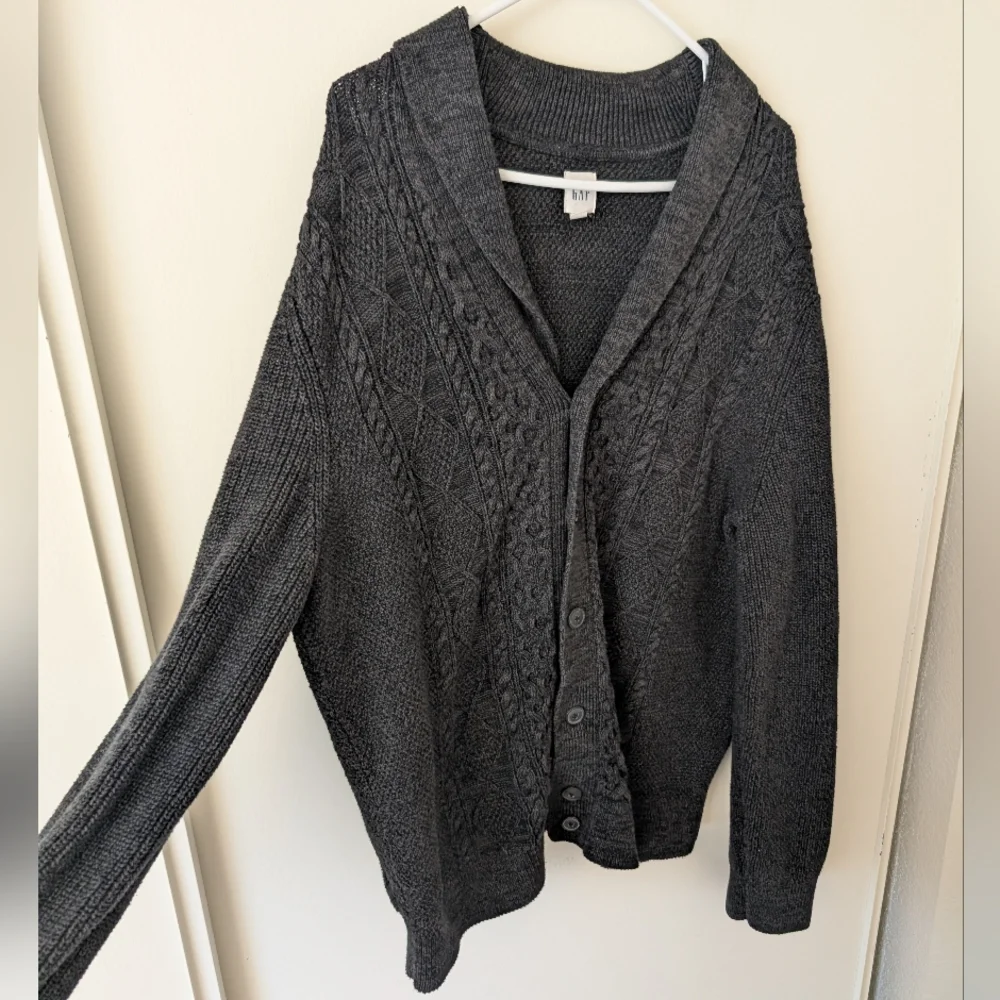 GAP Men XL 100% Cotton Cardigan Sweater Gray Grandpa Cottage Cabin Preppy Grunge - Picture 4 of 7